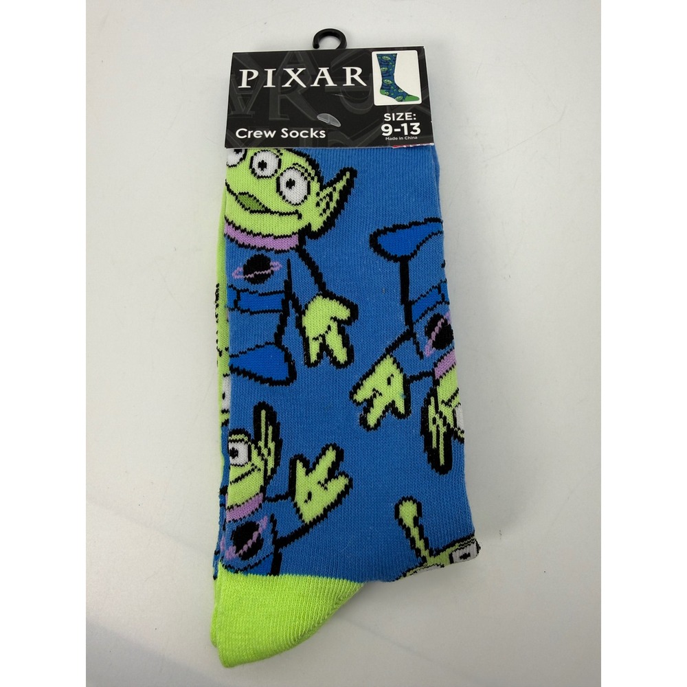 Disney Pixar Toy Story Alien Little Green Men Crew Socks Blue Green Size 9-13